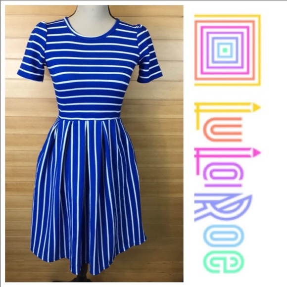 Lularoe Amelia xs blue stripe dress - Picture 2 of 8